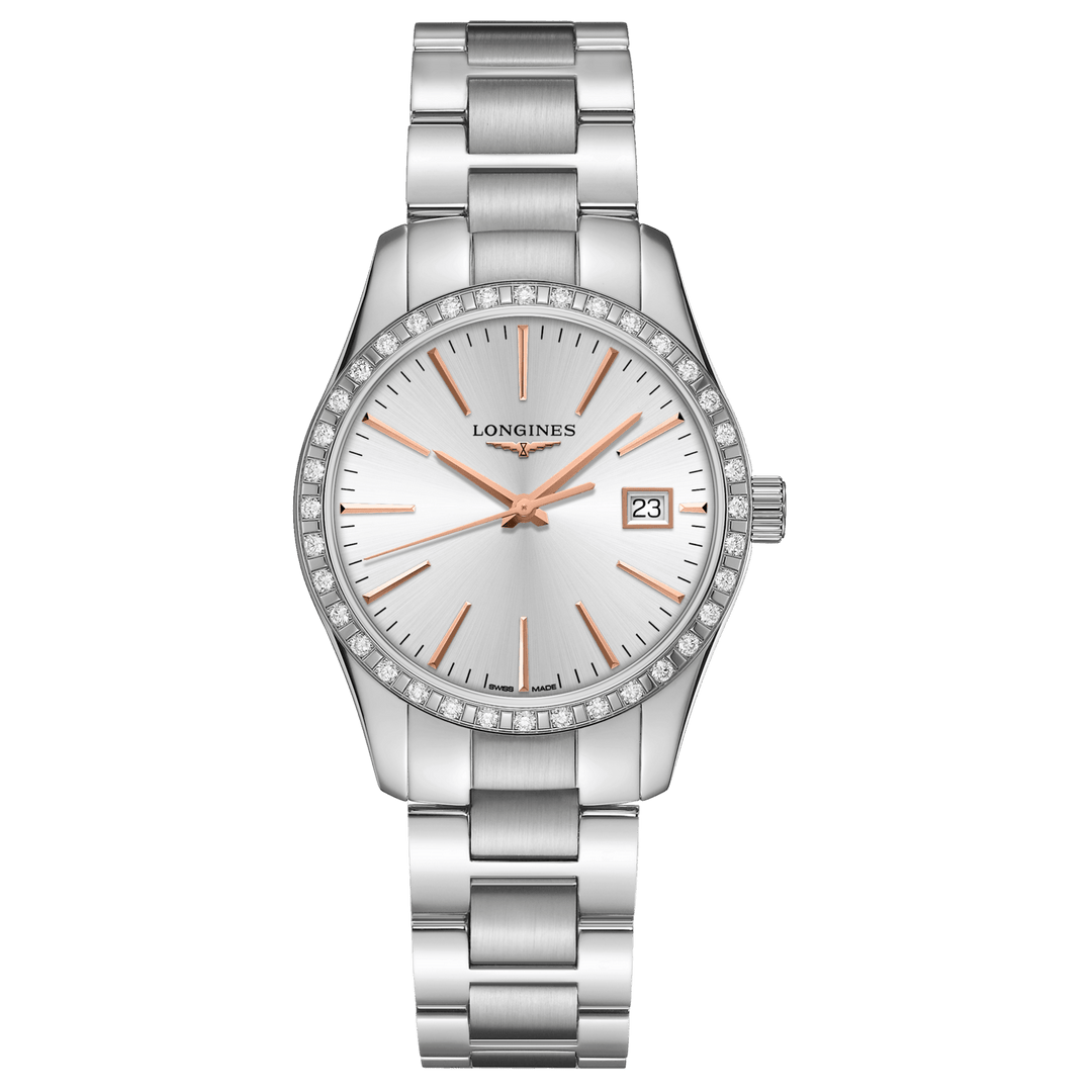 Ceas Longines Conquest Classic 34mm argint diamante cuarț oțel L2.386.0.72.6 - Capodagli 1937