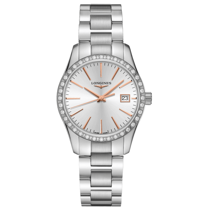 Montre Longines Conquest Classic 34mm argent diamants acier quartz L2.386.0.72.6 - Capodagli 1937
