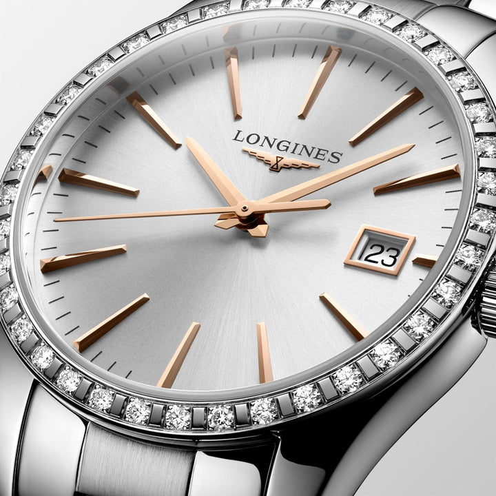 Montre Longines Conquest Classic 34mm argent diamants acier quartz L2.386.0.72.6 - Capodagli 1937