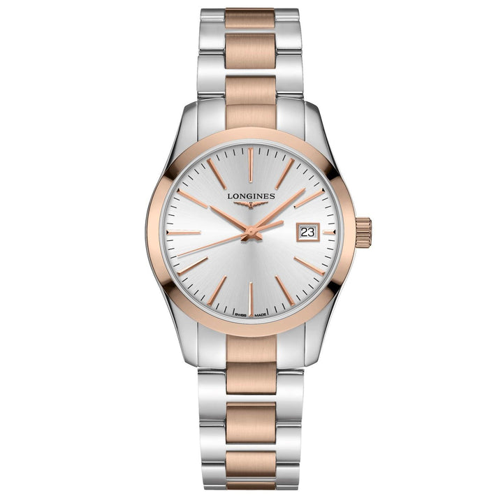 Reloj Longines Conquest Classic 34mm plata cuarzo acero PVD oro rosa L2.386.3.72.7 - Gioielleria Capodagli