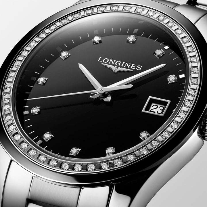 Longines Conquest Classic kello 36mm mustat timantit kvartsiteräs L2.387.0.57.6 - Gioielleria Capodagli