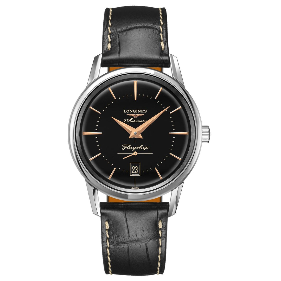Zegarek Longines Flagship Heritage 38,5 mm czarna automatyczna stal L4.795.4.58.0 - Gioielleria Capodagli