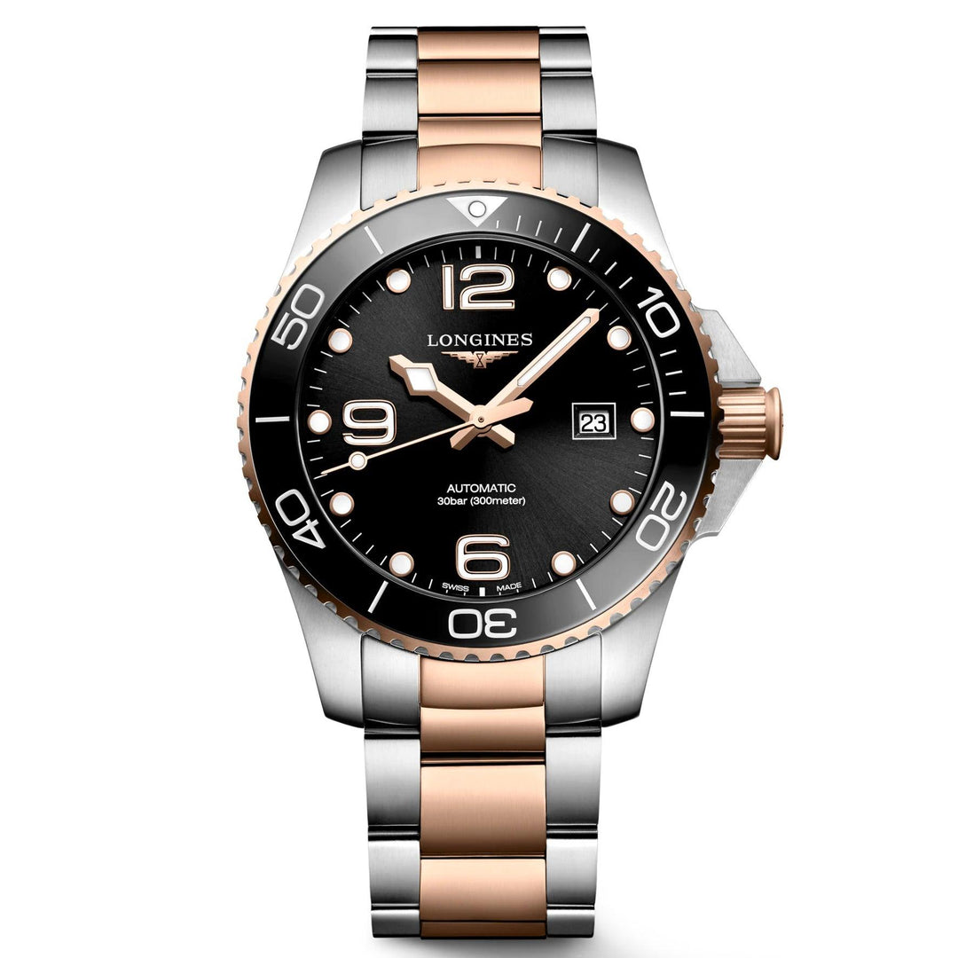 Longines HydroConquest ur 43 mm sort automatisk stål PVD finish rosa guld L3.782.3.58.7 - Capodagli 1937