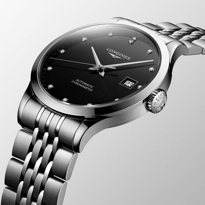 Longines Record collection watch 40mm black diamonds automatic COSC steel L2.821.4.57.6 - Capodagli 1937