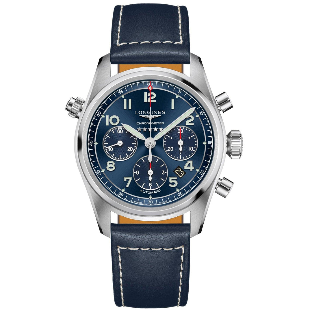 Zegarek Longines Spirit chronograf 42mm niebieska automatyczna stal L3.820.4.93.0 - Capodagli 1937