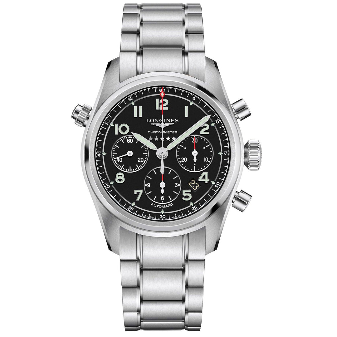 Zegarek Longines Spirit chronograf 42 mm czarna matowa automatyczna stal L3.820.4.53.6 - Gioielleria Capodagli