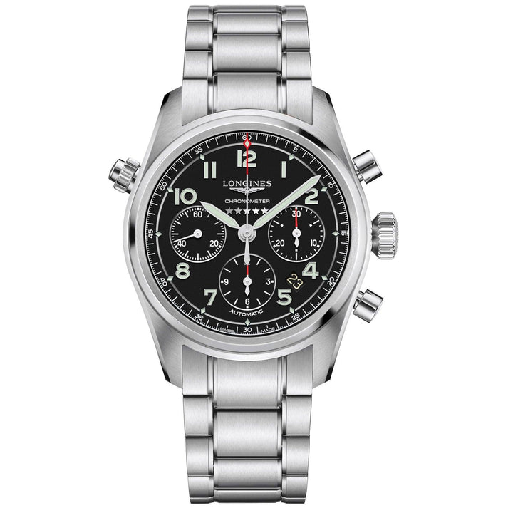 Longines ur Spirit chronograph 42mm sort mat automatisk stål L3.820.4.53.6 - Gioielleria Capodagli