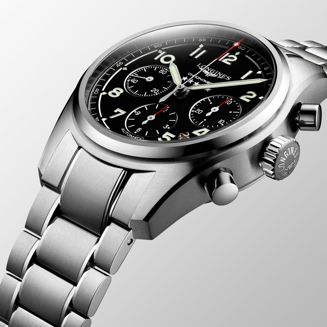 Longines ur Spirit chronograph 42mm sort mat automatisk stål L3.820.4.53.6 - Gioielleria Capodagli