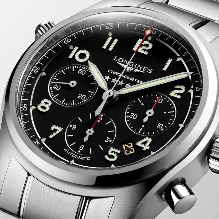 Longines ur Spirit chronograph 42mm sort mat automatisk stål L3.820.4.53.6 - Gioielleria Capodagli