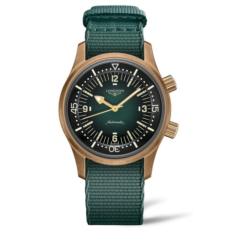 Zegarek Longines The Longines Legend Diver Watch 42mm zielony automatyczny brąz tytan L3.774.1.50.2 - Gioielleria Capodagli