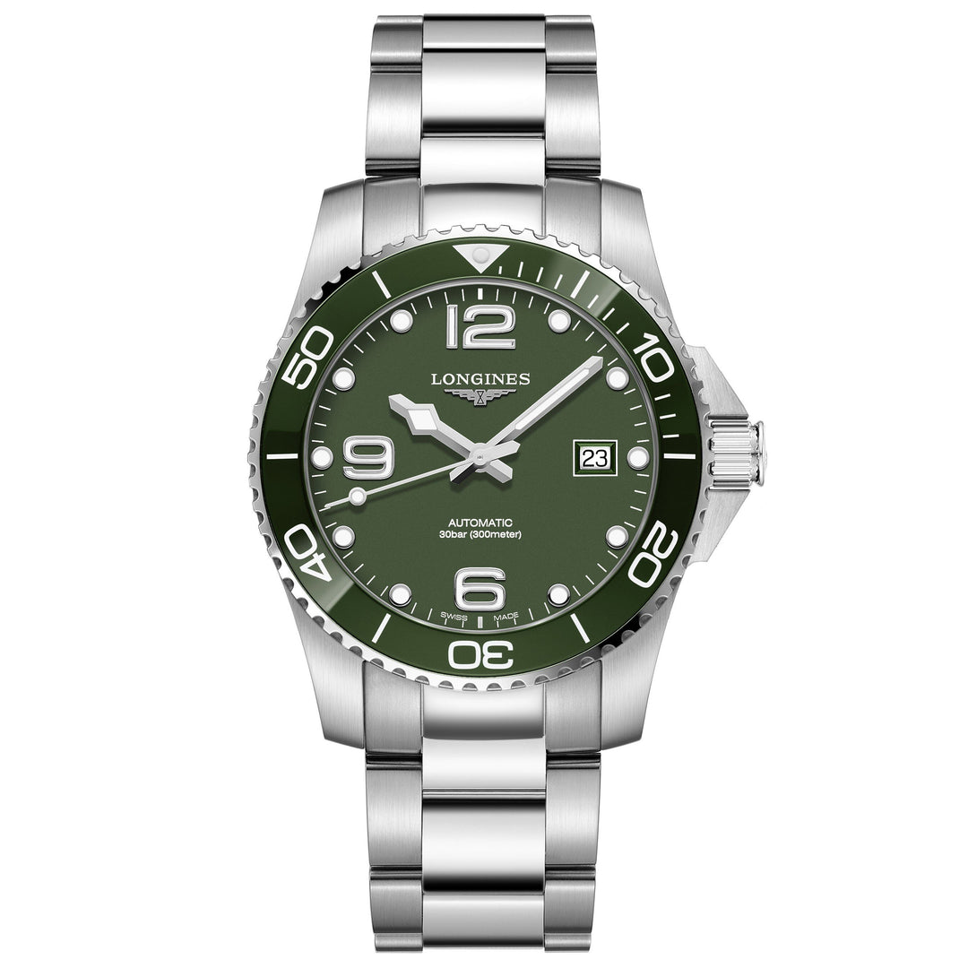 Longines herreur HydroConquest grøn 41mm automatisk stål L3.781.4.06.6 - Gioielleria Capodagli