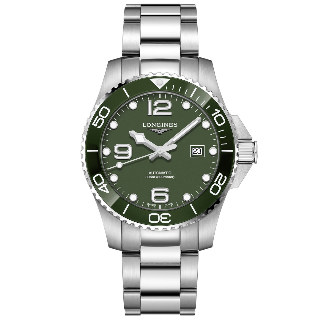 Longines herreur HydroConquest grøn 43mm automatisk stål L3.782.4.06.6 - Gioielleria Capodagli