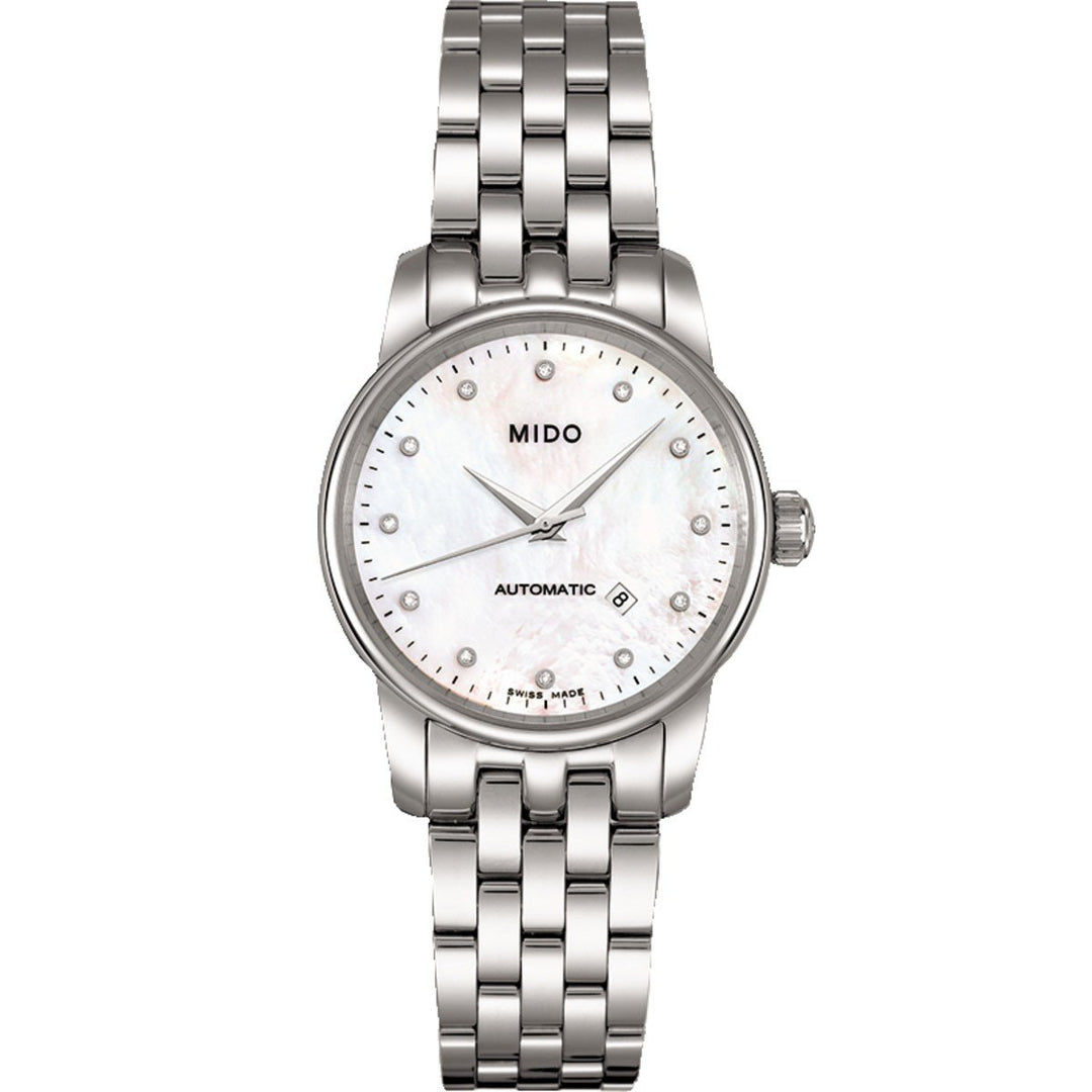 Mido Baroncelli ur 29mm perlemor diamanter automatisk stål M7600.4.69.1 - Gioielleria Capodagli