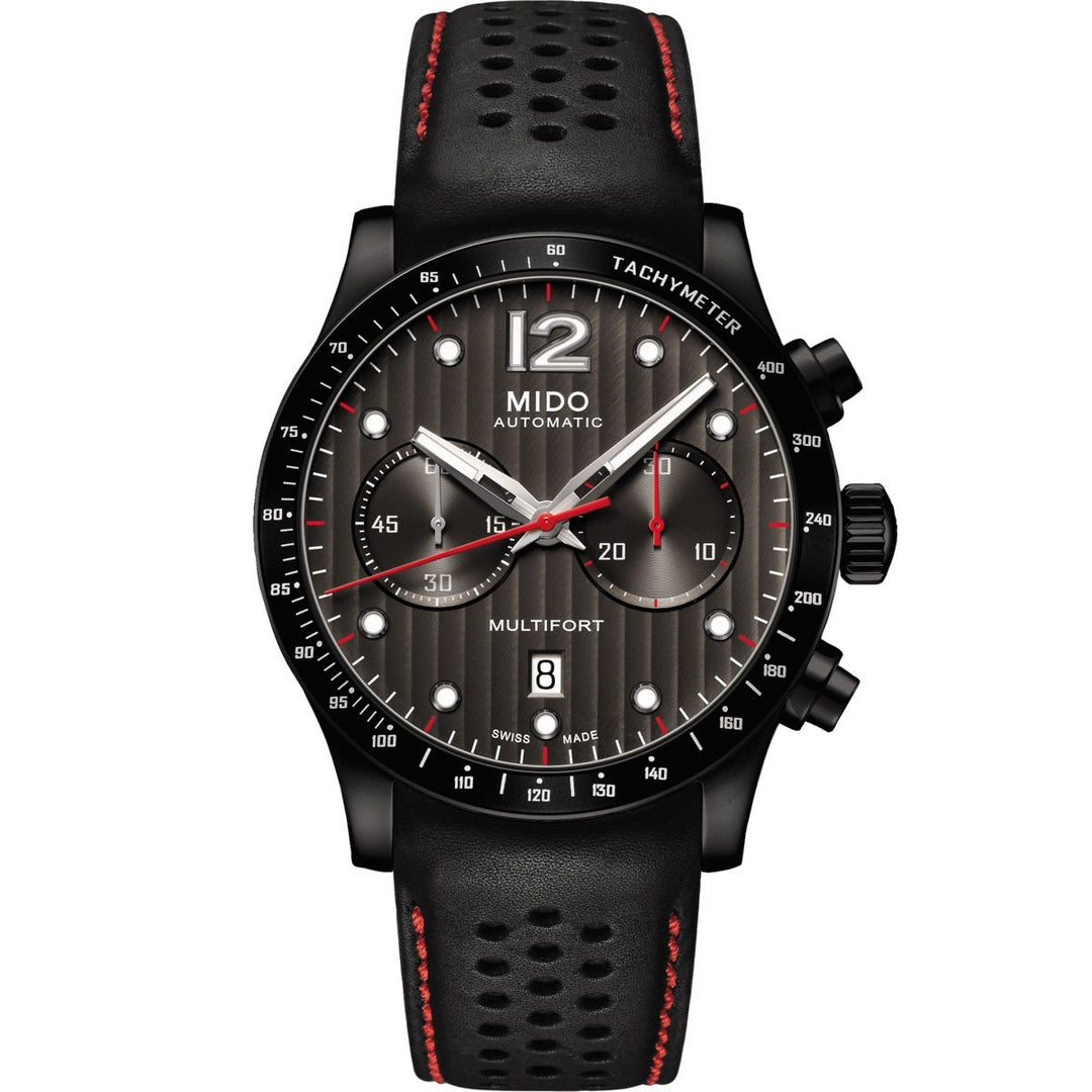 Mido ur Multifort Chronograph Aluminium Bezel 44mm antracit automatisk stål sort PVD finish M025.627.36.061.00 - Gioielleria Capodagli