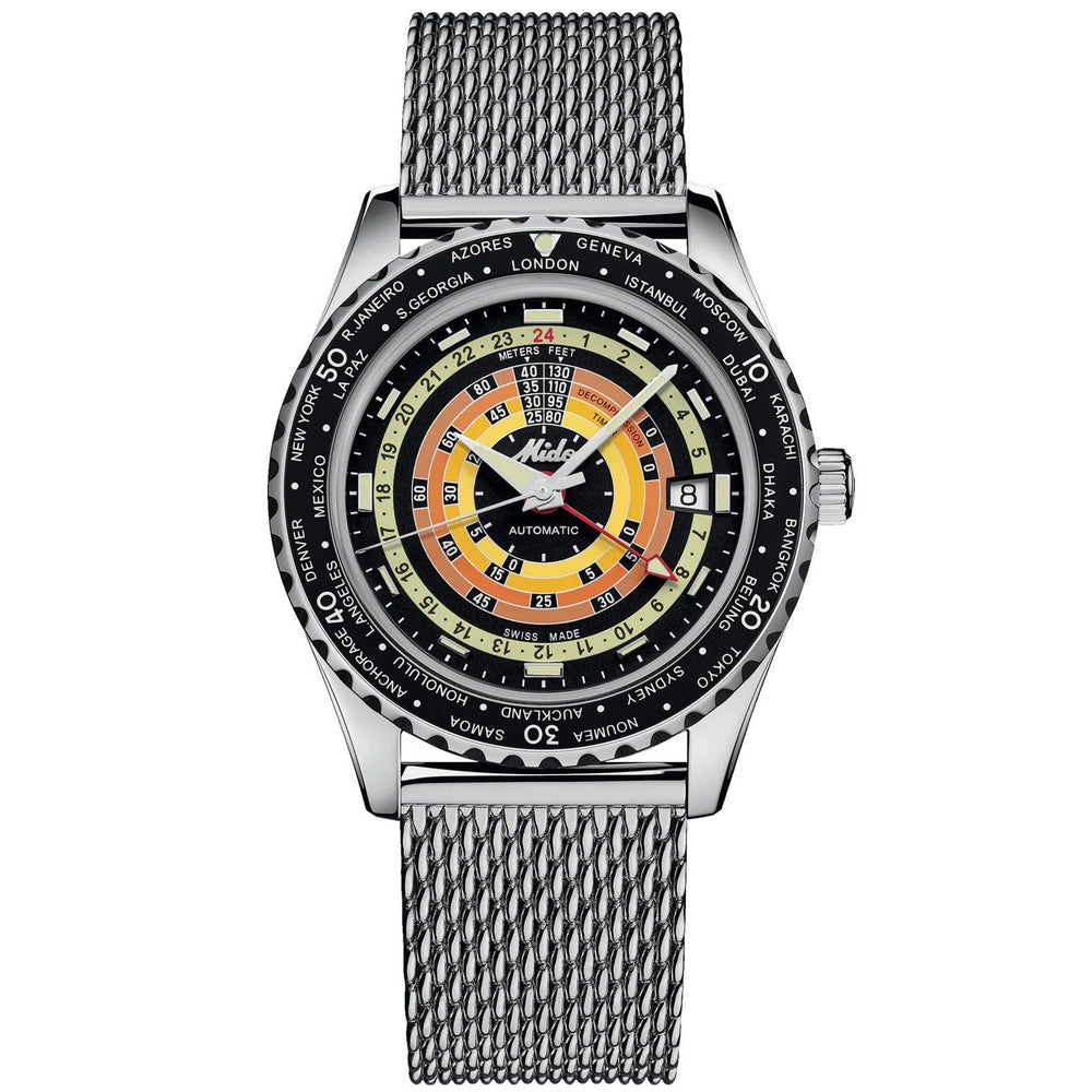 Relógio Mido Ocean Star Decompression Worldtimer Special Edition 40mm preto automático aço M026.829.17.051.00 - Capodagli 1937