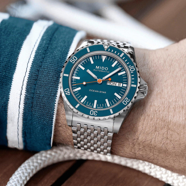 Mido ur Ocean Star Tribute blå 41mm automatisk specialudgave 75-års jubilæums dobbeltrem M026.830.11.041.00 - Capodagli 1937