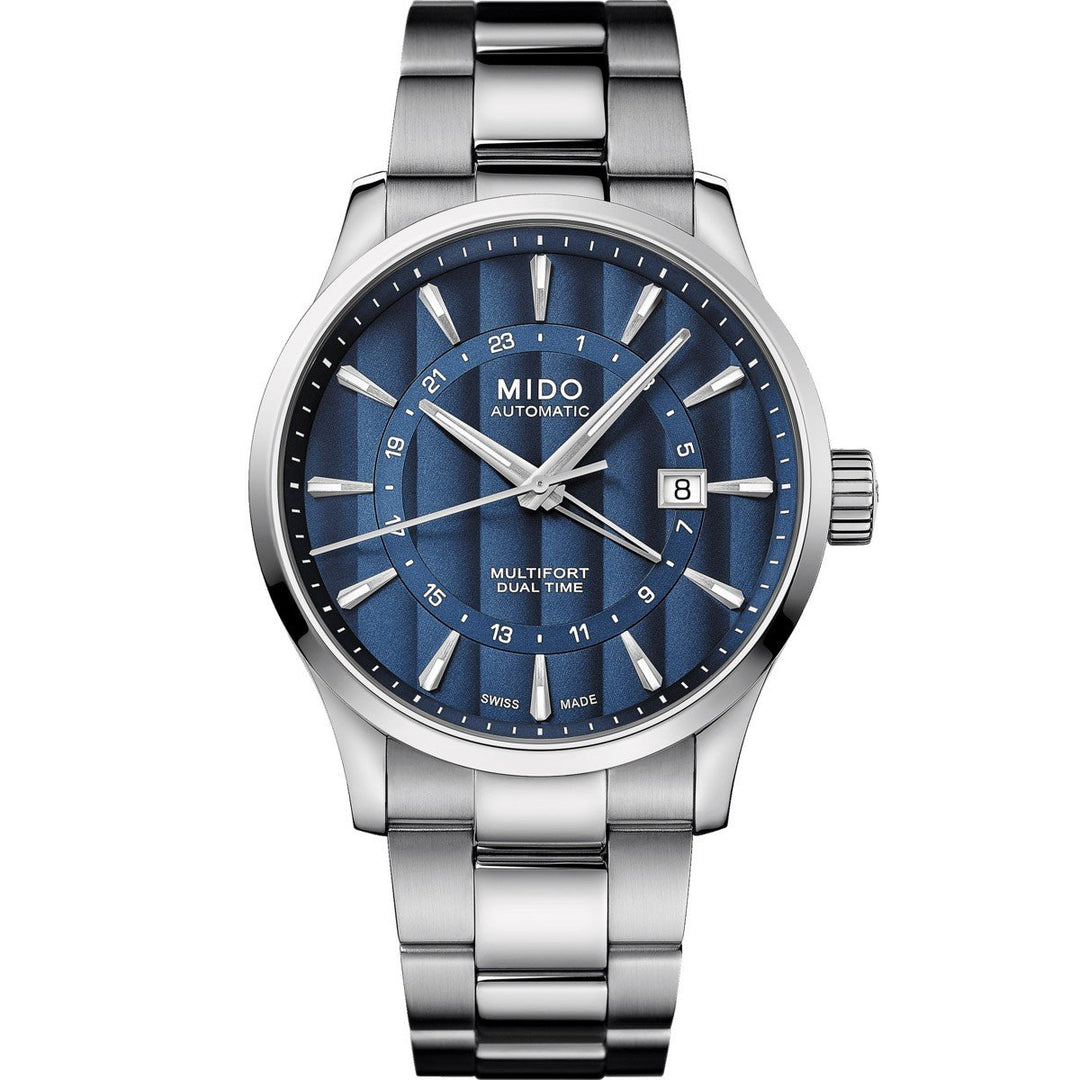 Relógio masculino Mido Multifort Dual Time GMT 42mm Calibre 80 aço automático M038.429.11.041.00 - Gioielleria Capodagli