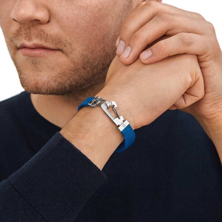 Montblanc Wrap Me blåt læderarmbånd og stålkarabinhage str. M 12382363 - Capodagli Jewellery