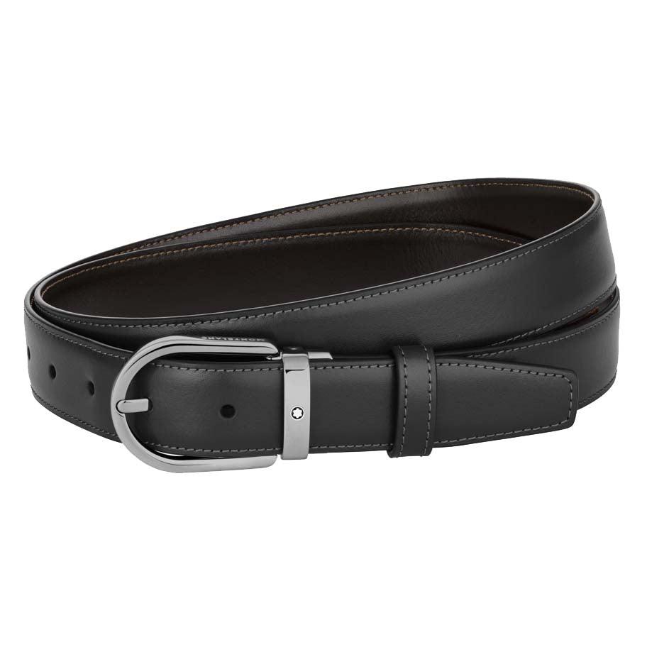 Montblanc 30 mm bælte med hesteskospænde ruthenium finish justerbar vendbar sort/brun 128803 - Capodagli 1937