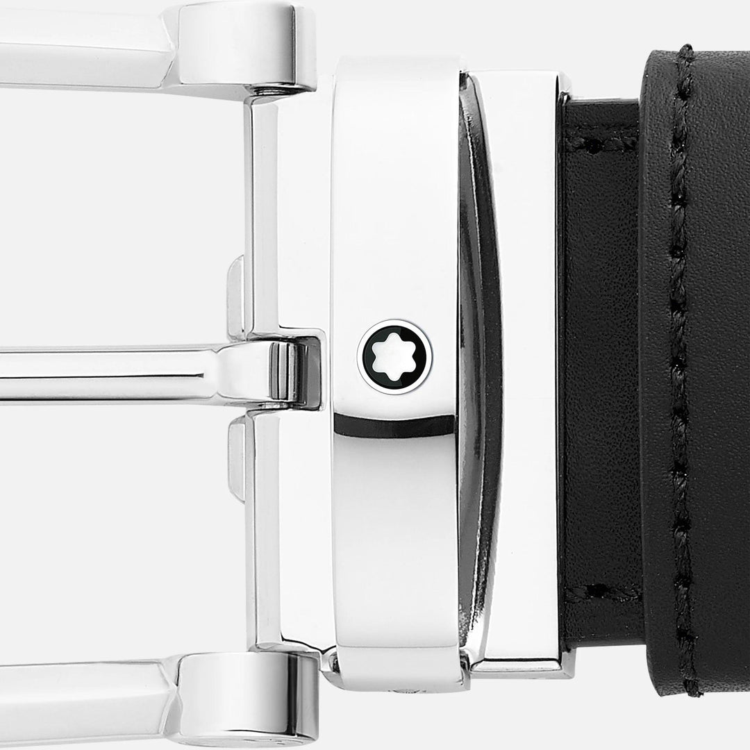 Montblanc 35 mm bælte med hesteskospænde i sort/blåt læder, vendbar, justerbar størrelse 128784 - Capodagli 1937