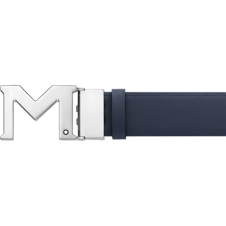 Montblanc 35 mm Gürtel mit M-Schnalle aus schwarzem/blauem Leder, wendbar, verstellbare Größe 128787 – Capodagli 1937