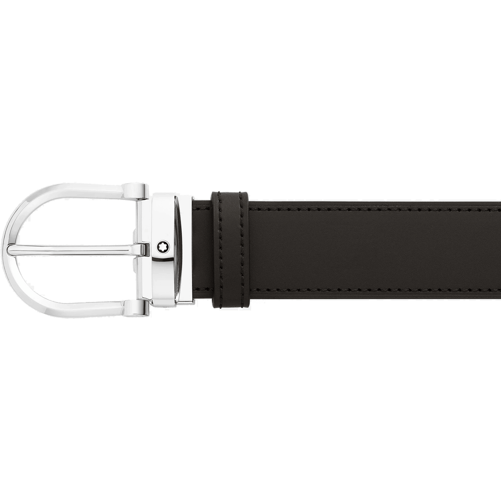 Cinturón reversible Montblanc de 35 mm en piel negro/marrón con hebilla de herradura 128783 - Capodagli 1937