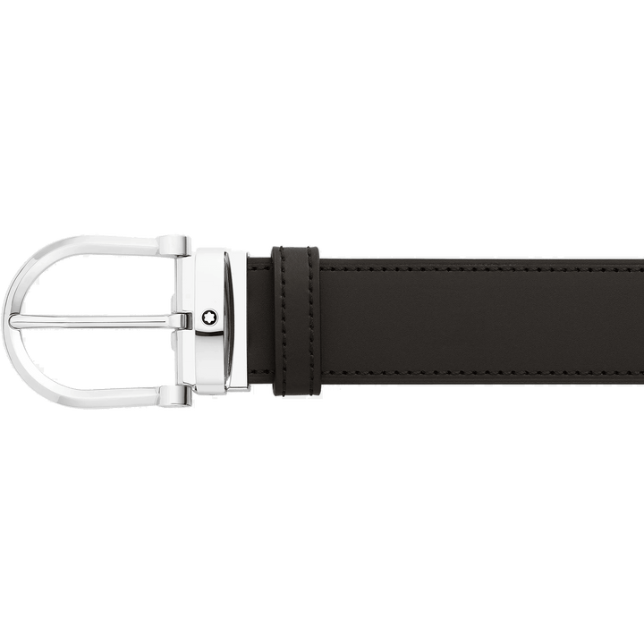 Montblanc 35 mm vendbart bælte i sort/brunt læder med hesteskospænde 128783 - Capodagli 1937