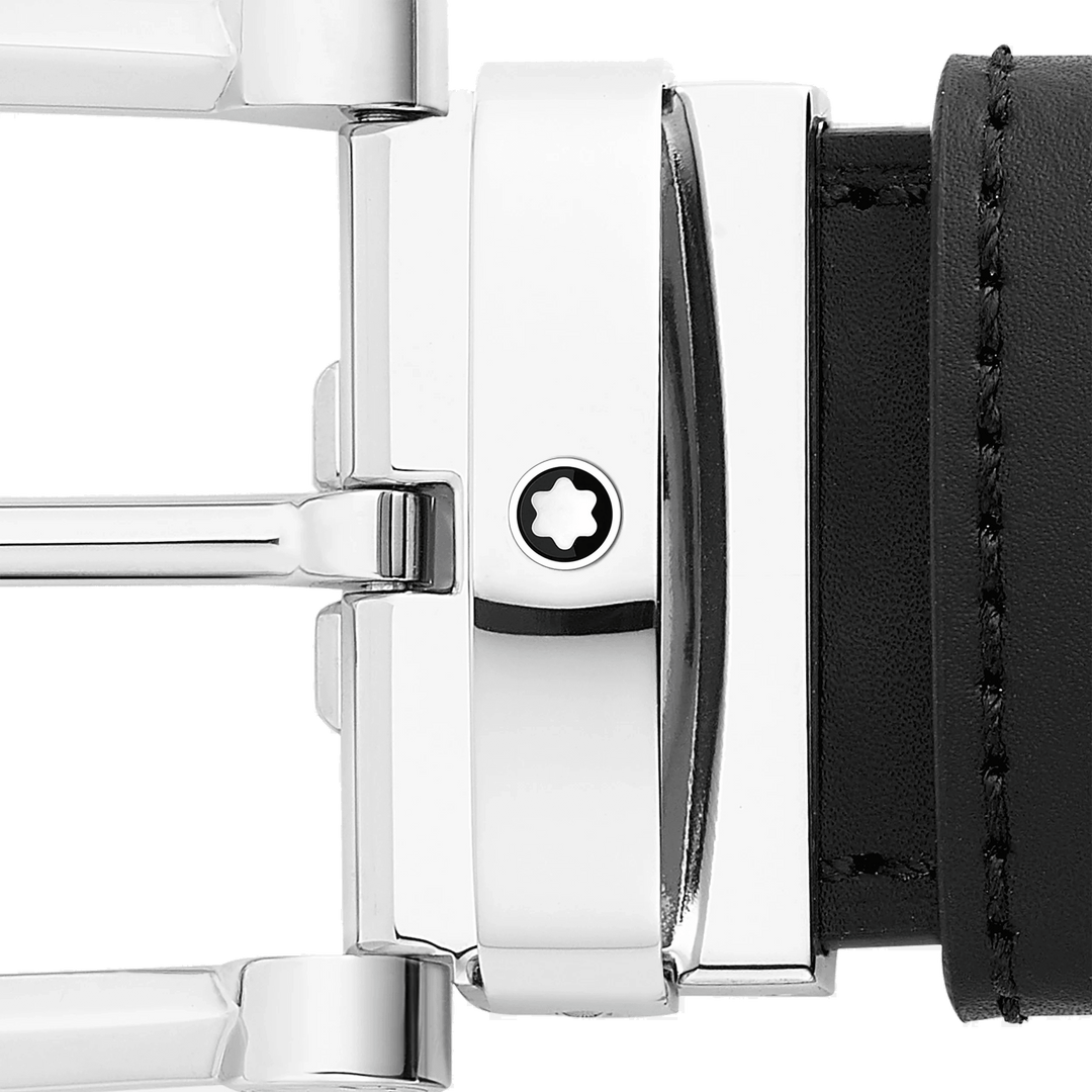 Montblanc 35 mm vendbart bælte i sort/brunt læder med hesteskospænde 128783 - Capodagli 1937