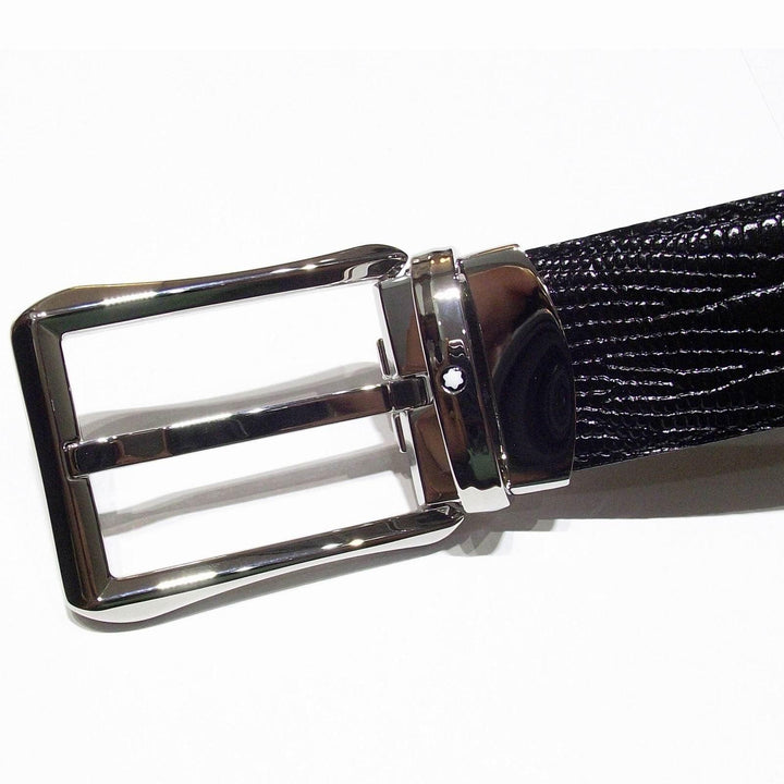 Montblanc Classic Line bælte 30mm rektangulært firbenprint spænde sort 118423 - Gioielleria Capodagli