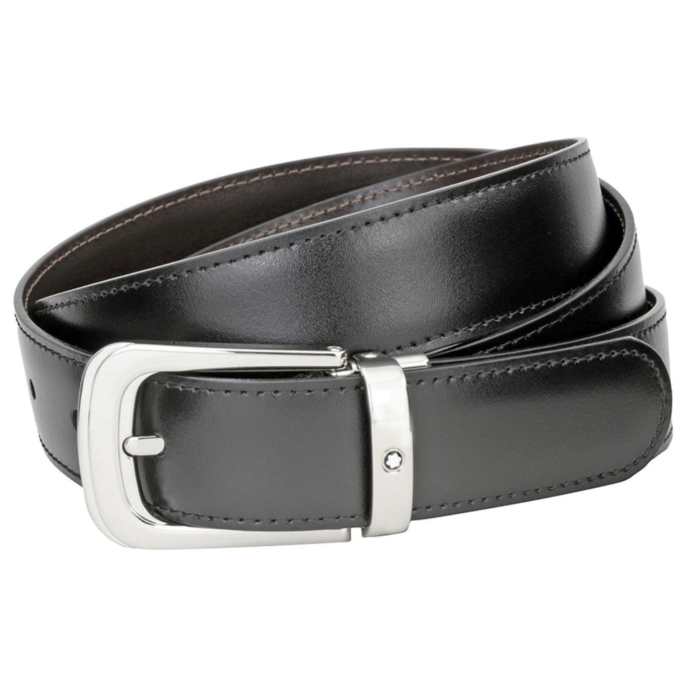 Montblanc justerbart bälte för män vändbart svart brunt hästskospänne 106603 - Capodagli Jewelry