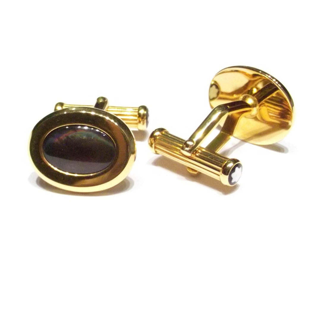 Spinki do mankietów Montblanc, stalowe wykończenie PVD, masa perłowa z żółtego złota 6012 - Biżuteria Capodagli