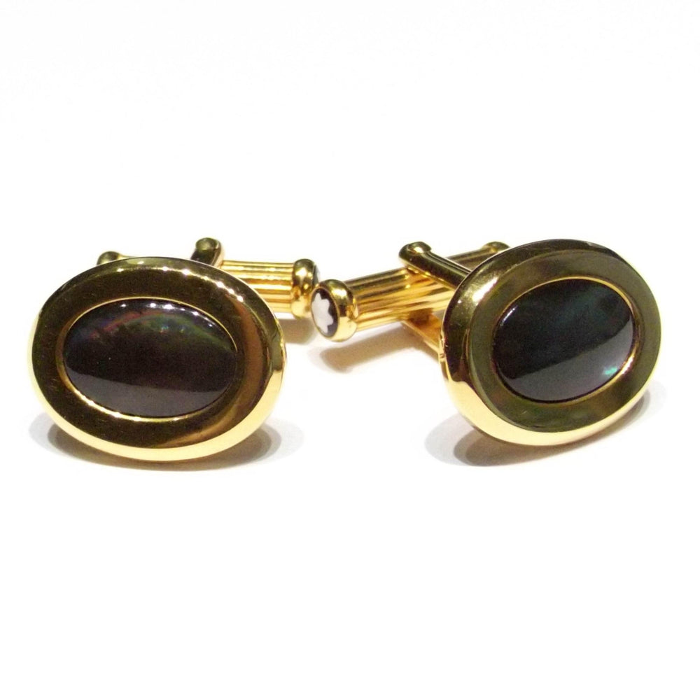 Spinki do mankietów Montblanc, stalowe wykończenie PVD, masa perłowa z żółtego złota 6012 - Biżuteria Capodagli