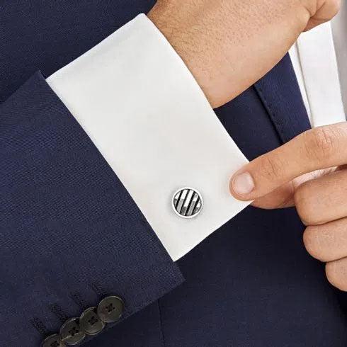 Montblanc ezüst mandzsettagombok Sartorial Építészeti fekete geometriai betét 123804 - Capodagli 1937