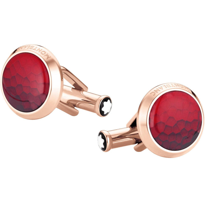Boutons de manchette Montblanc Calligraphy en acier pvd or rose et insert en laque rouge 126472 - Capodagli 1937