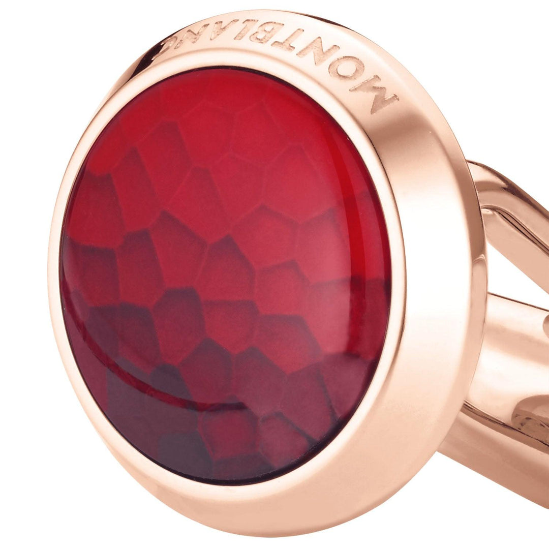 Boutons de manchette Montblanc Calligraphy en acier pvd or rose et insert en laque rouge 126472 - Capodagli 1937