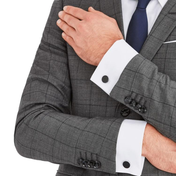 Abotoaduras com botão redondo Montblanc em aço inoxidável com inserção de ônix 114784 - Gioielleria Capodagli