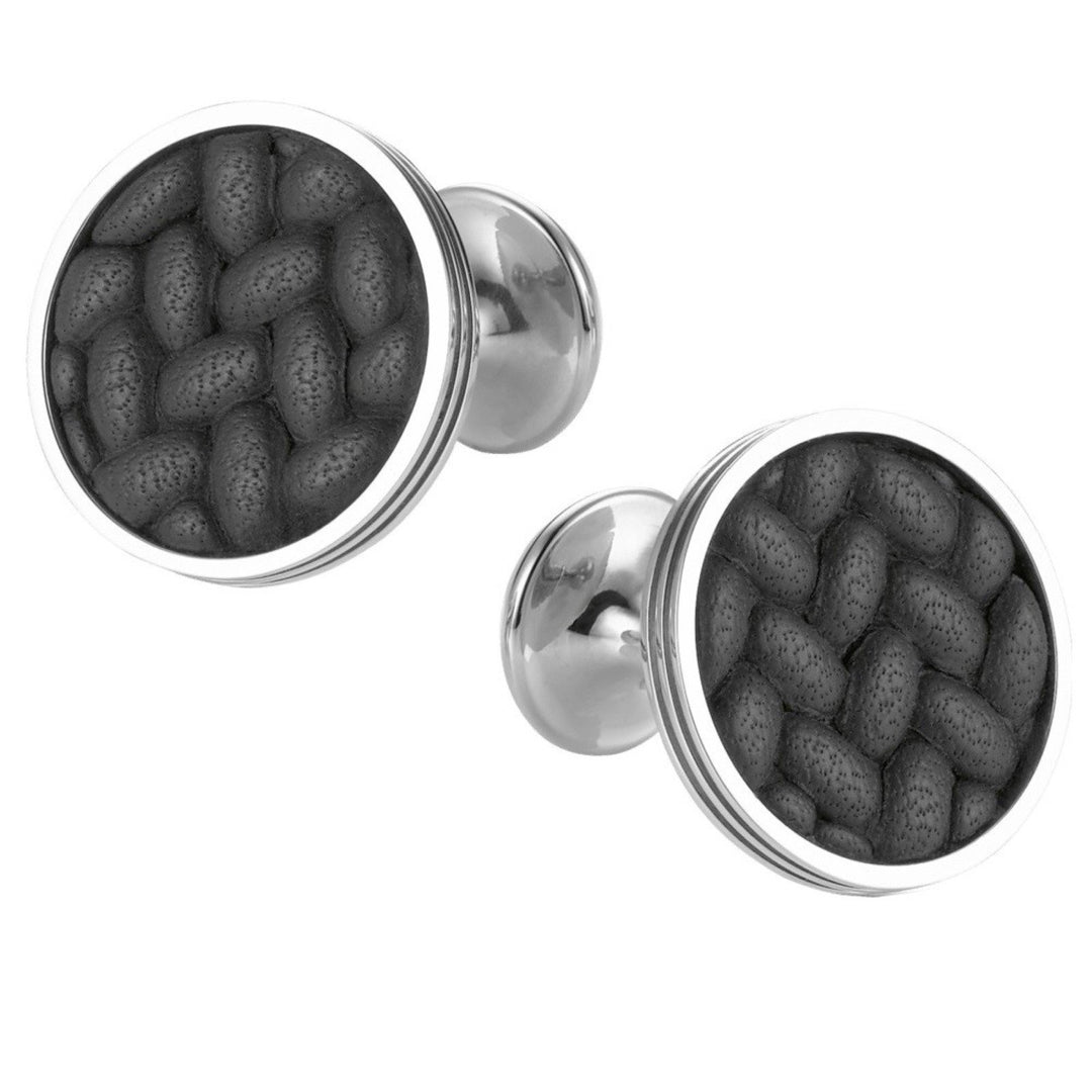 Montblanc manchetknopen Creative Collection Grains De Riz staal stierenleer 111324 - Capodagli Sieraden