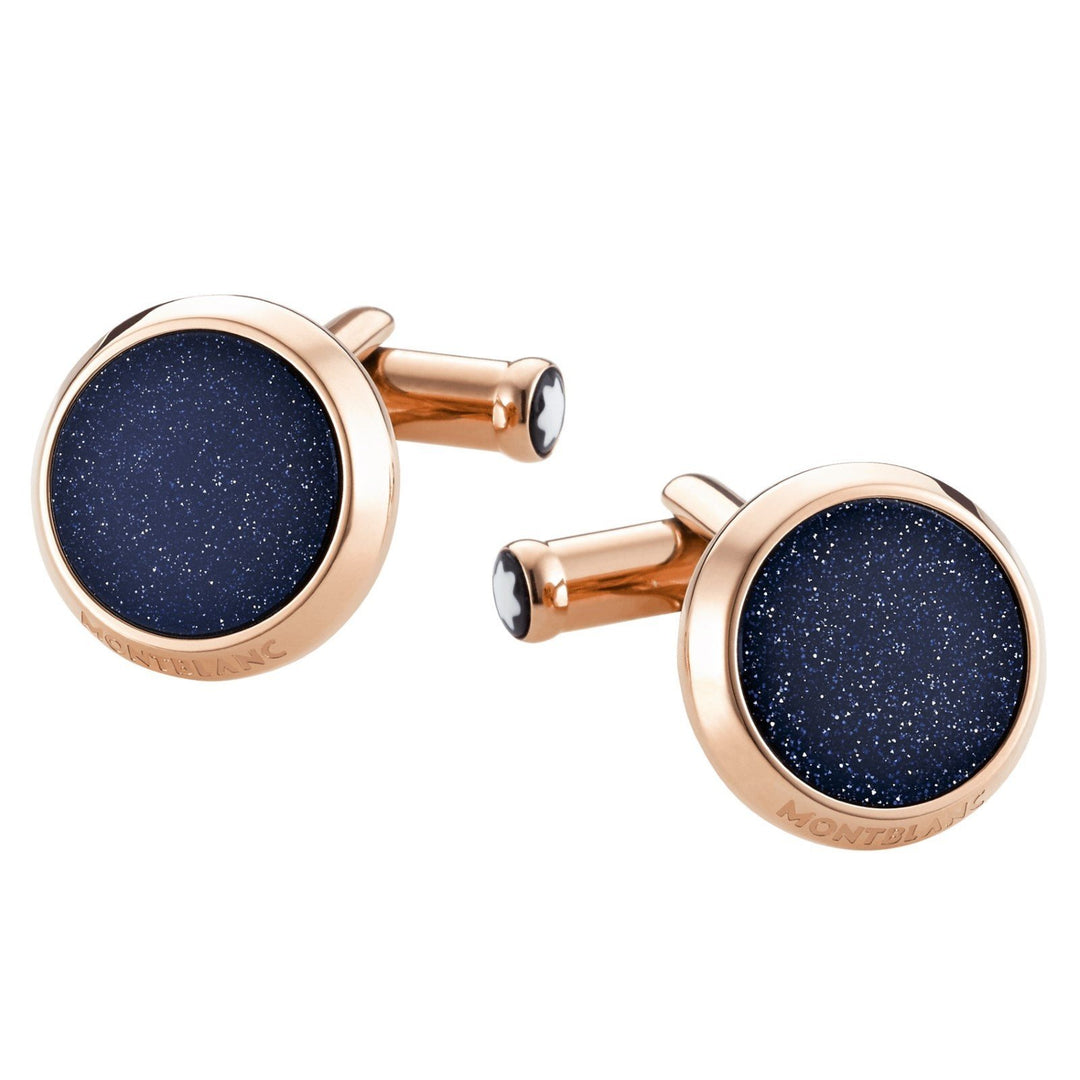 Boutons de manchette Montblanc Iconic Collection acier finition PVD or rose bleu héliolite 112908 - Capodagli Jewellery