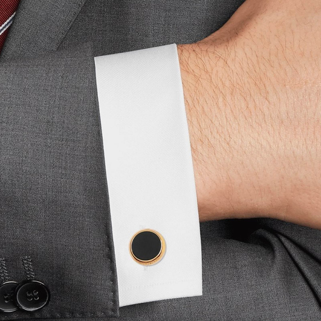 Boutons de manchette Montblanc Iconic Collection acier finition PVD or rose bleu héliolite 112908 - Capodagli Jewellery