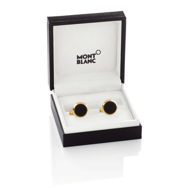 Boutons de manchette Montblanc Iconic Collection acier finition PVD or rose bleu héliolite 112908 - Capodagli Jewellery