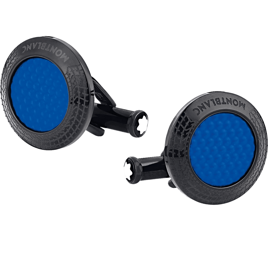 Montblanc Meisterstück Great Masters Pirelli-manchetknopen in staal en blauwe lak 128396 - Capodagli 1937
