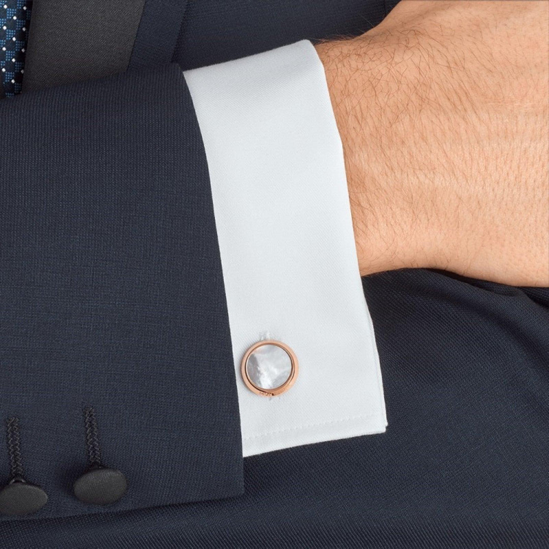 Spinki do mankietów Montblanc Meisterstuck, masa perłowa, stal, wykończenie PVD w kolorze różowego złota 116662 - Biżuteria Capodagli