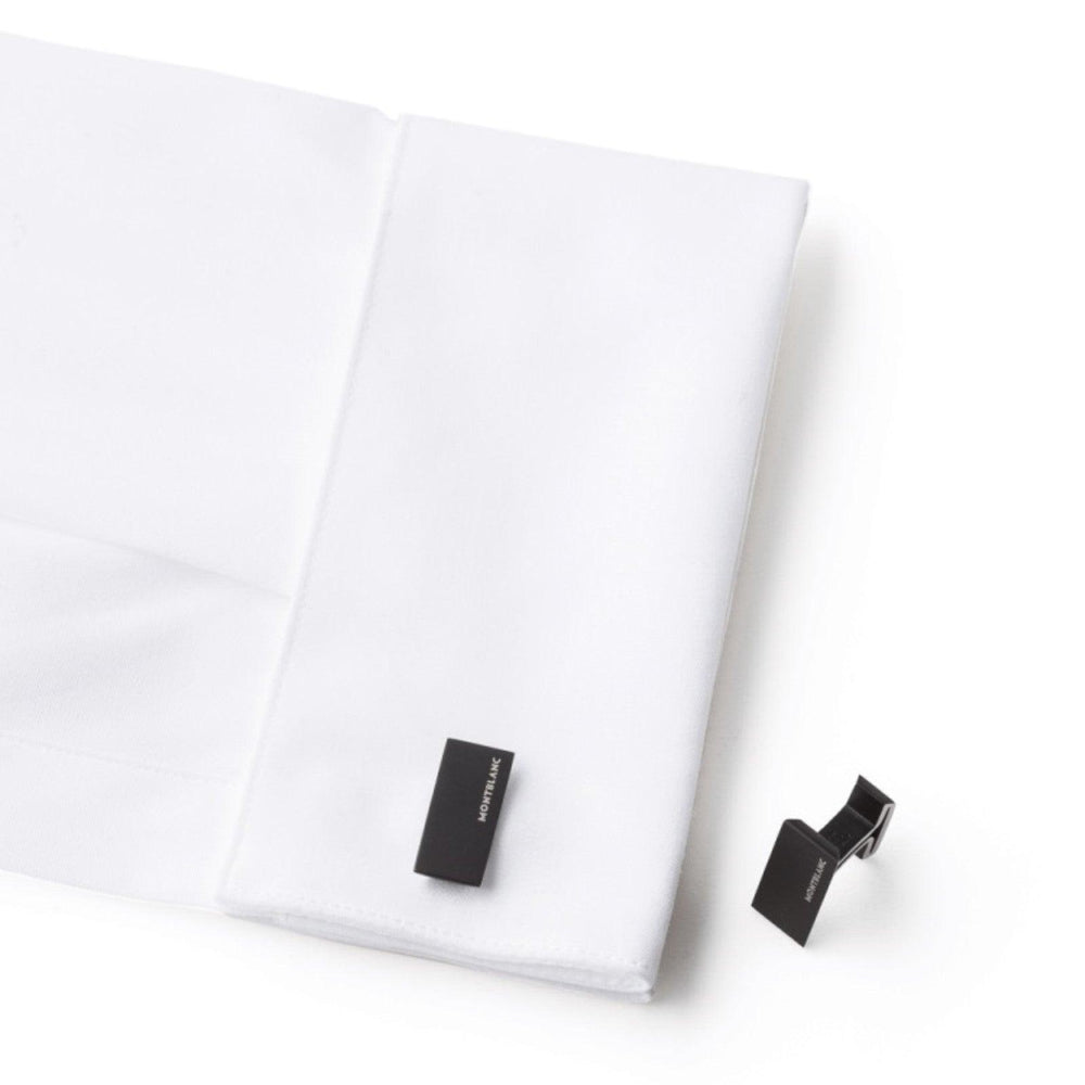 Prostokątne spinki do mankietów Montblanc ze stali i czarnego PVD 114761 - Biżuteria Capodagli