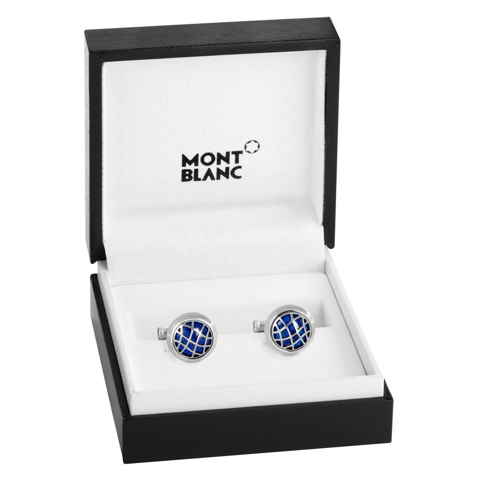 Runde Montblanc-Manschettenknöpfe aus Edelstahl mit Lapislazuli-Einsatz 123801 – Capodagli Jewellery
