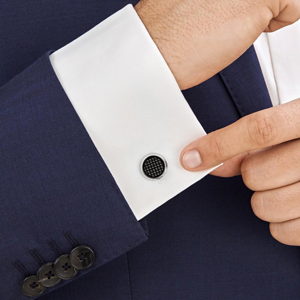 Abotoaduras redondas Montblanc Extreme 2.0 em aço com inserto trabalhado com efeito carbono 124295 - Joalheria Capodagli