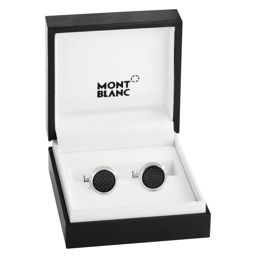 Abotoaduras redondas Montblanc Extreme 2.0 em aço com inserto trabalhado com efeito carbono 124295 - Joalheria Capodagli