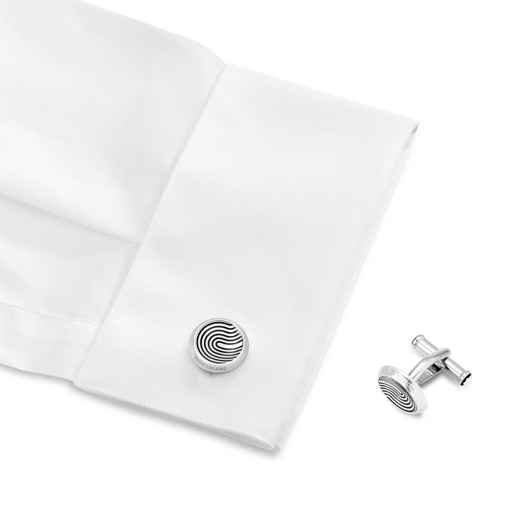 Runde Montblanc-Manschettenknöpfe aus Stahl mit Sartorial-Fingerabdruckmotiv 123800 – Capodagli Jewellery