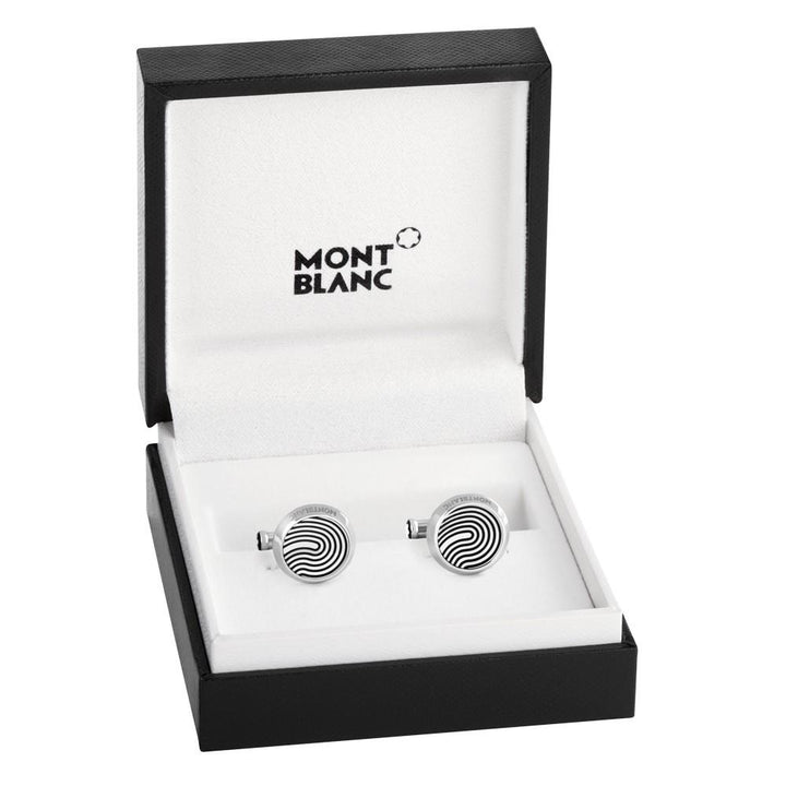 Abotoaduras redondas de aço Montblanc com motivo de impressão digital Sartorial 123800 - Joalharia Capodagli
