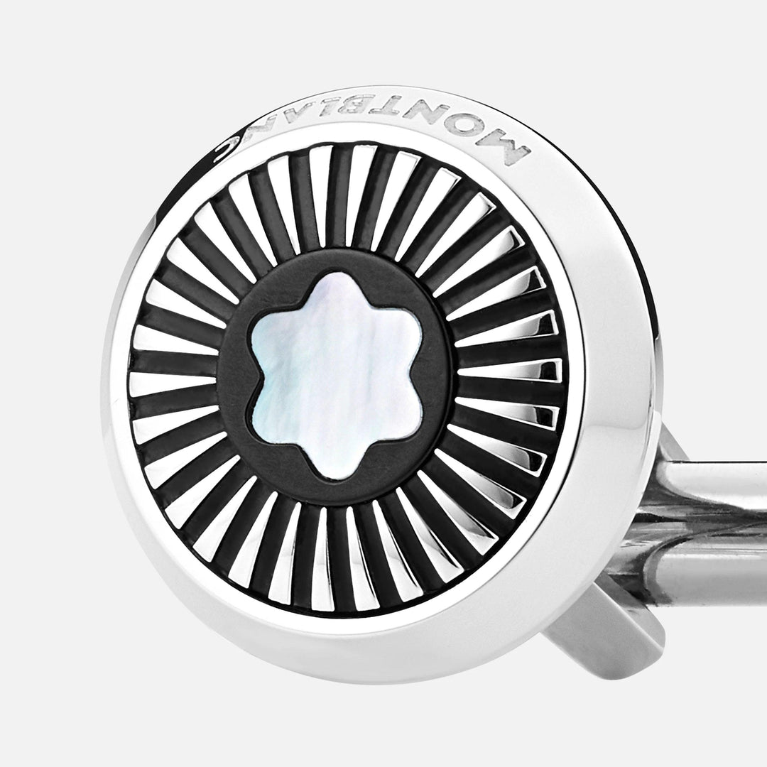Abotoaduras redondas Montblanc em aço com motivo de raios e emblema em madrepérola 123809 - Capodagli 1937