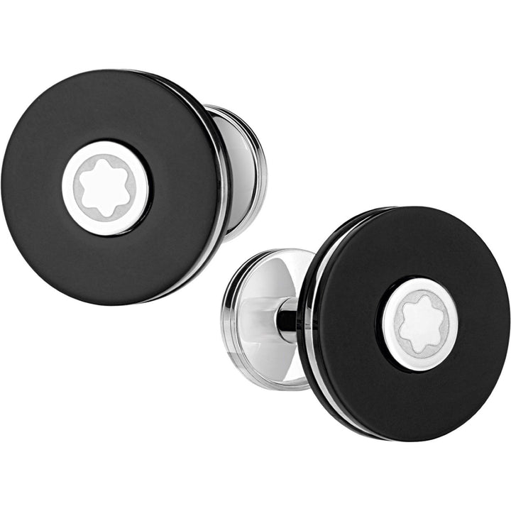 Boutons de manchette ronds Montblanc PIX en acier et résine noire 116666 - Capodagli Jewellery